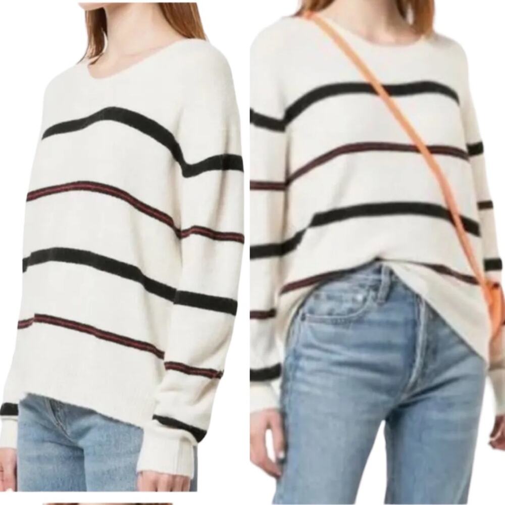 Frame NWOT Alpaca Wool Blend Beige Pull Over Sweater Top Striped Red Black Sz XL